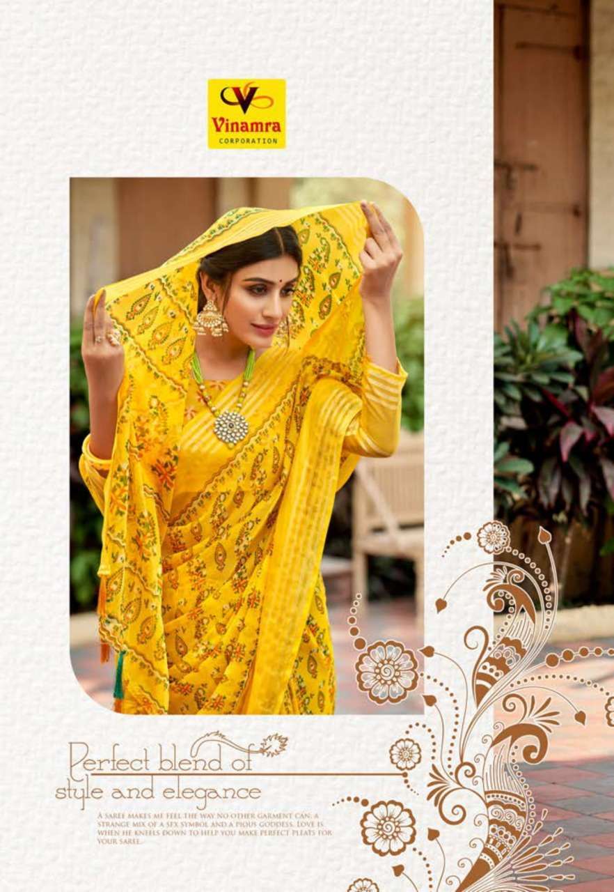 vinamra corporation sanaya silk series 101-109 Chiffon Viscose Patta saree