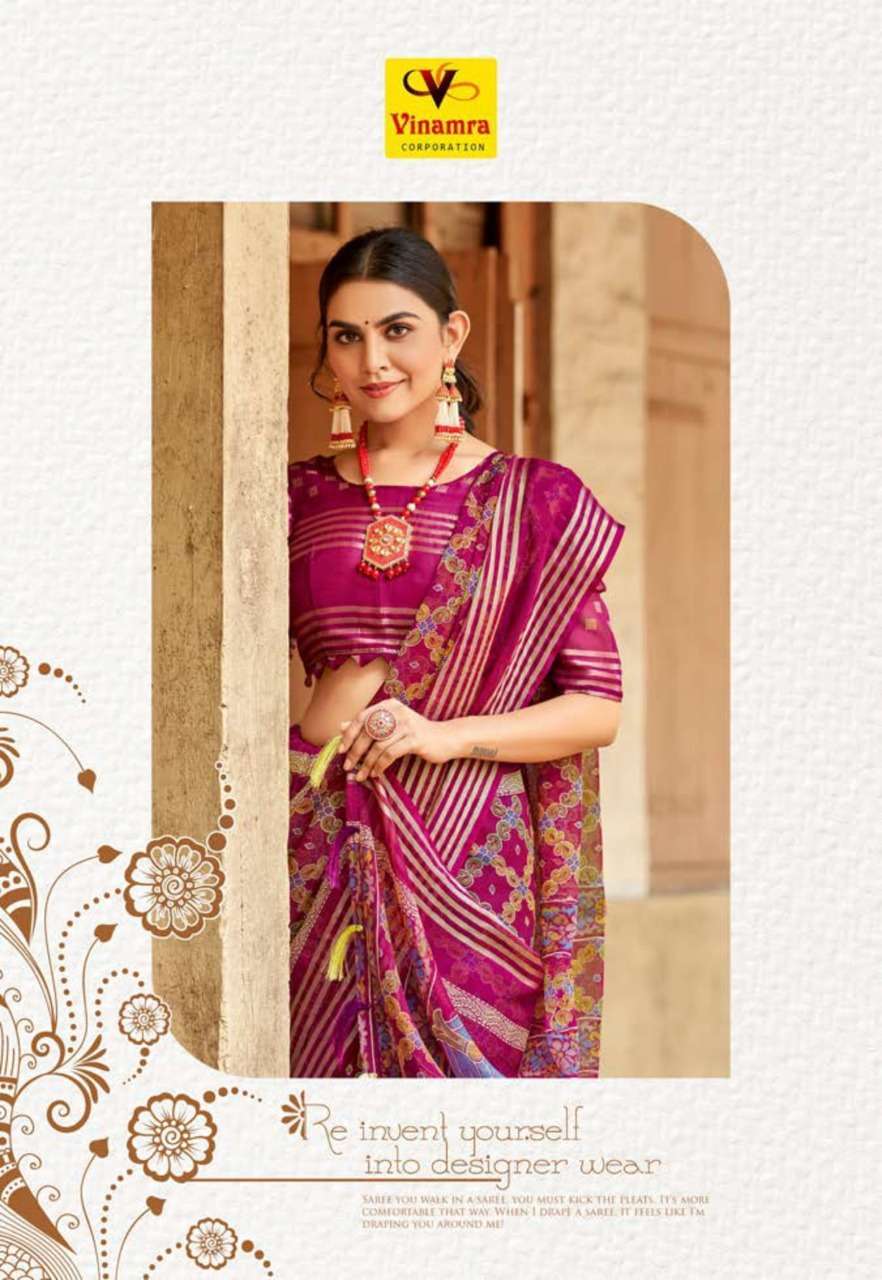 vinamra corporation sanaya silk series 101-109 Chiffon Viscose Patta saree