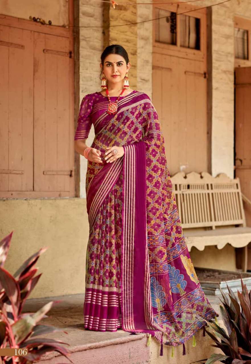 vinamra corporation sanaya silk series 101-109 Chiffon Viscose Patta saree