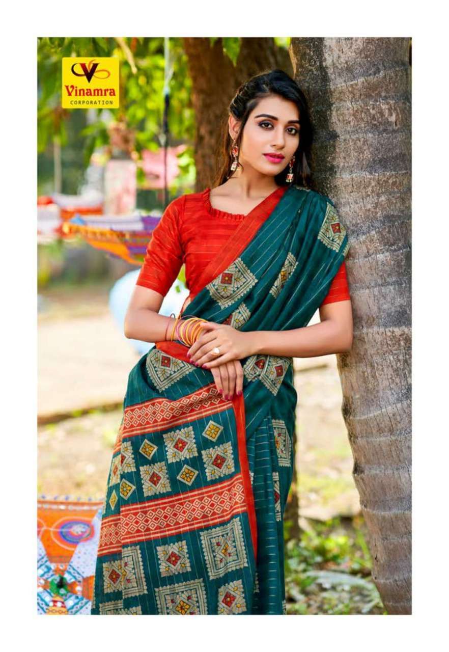 vinamra corporation white wings series 3001-3008 Silver Zari saree