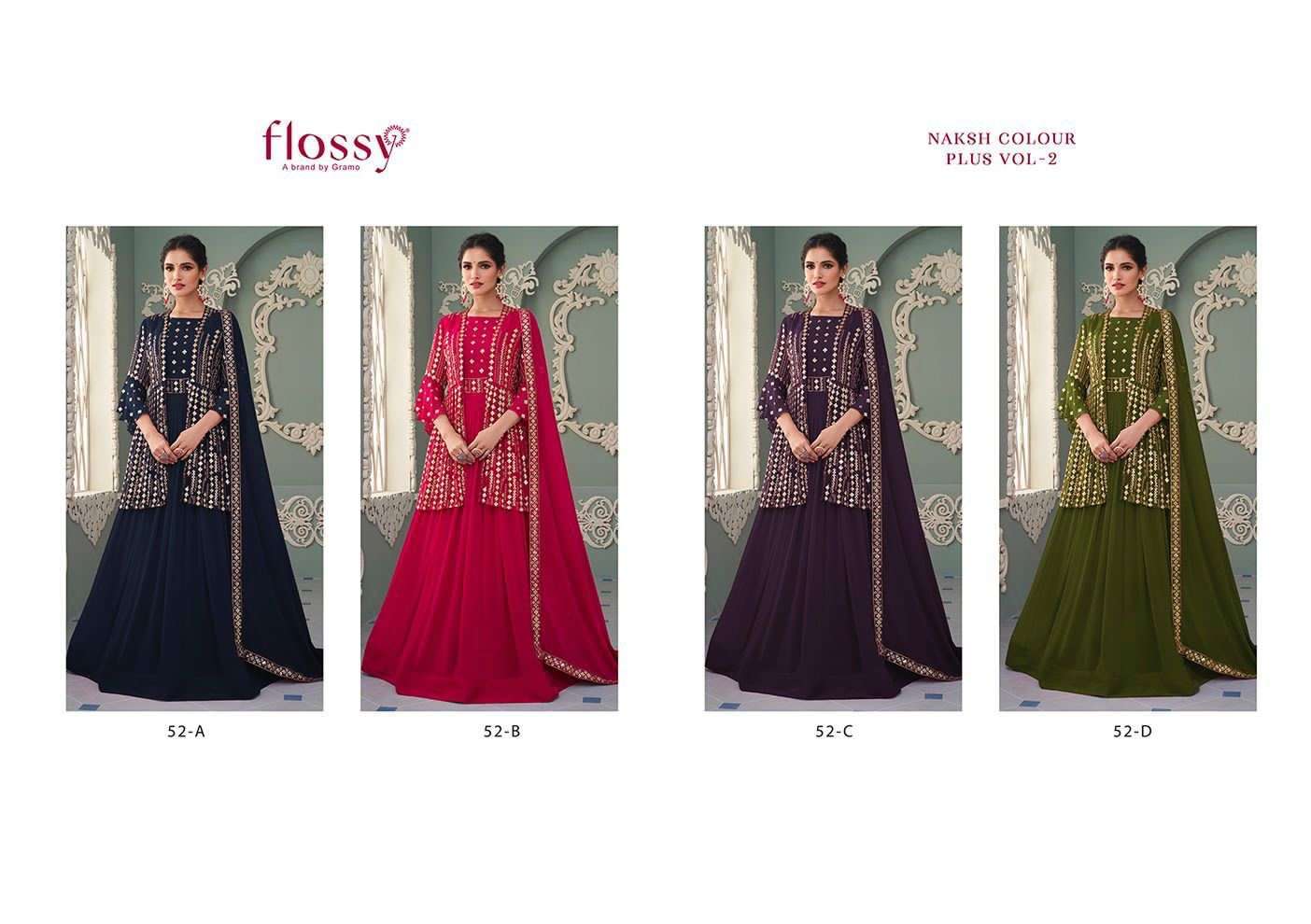 flossy naksh color vol 2 series 52 heavy real georgette suit
