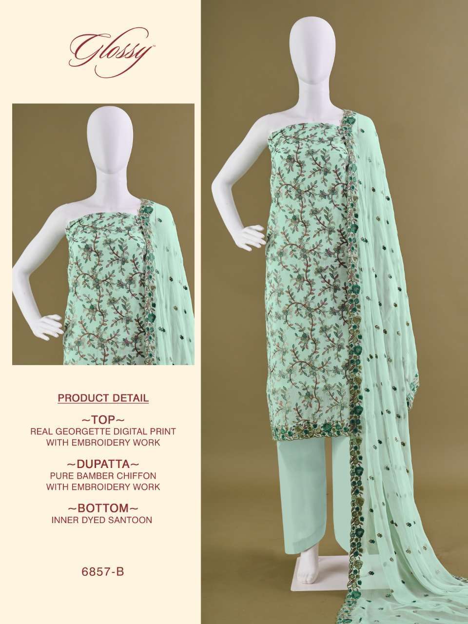 glossy 6857 design 4 color real georgette combo set ladies suits