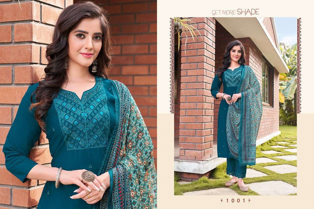 hariyaali kalista series 1001-1008 viscose silk readymade suit 