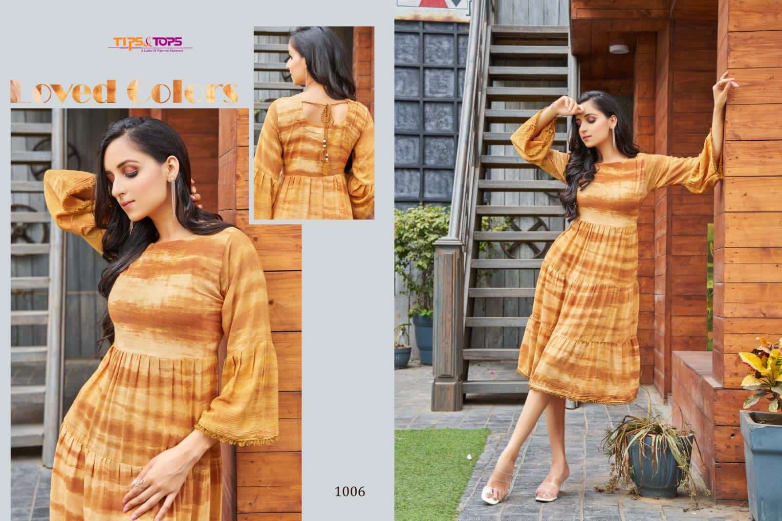 tips & tops colors series 1001-1006 heavy rayon wrinkle tie dye kurti 