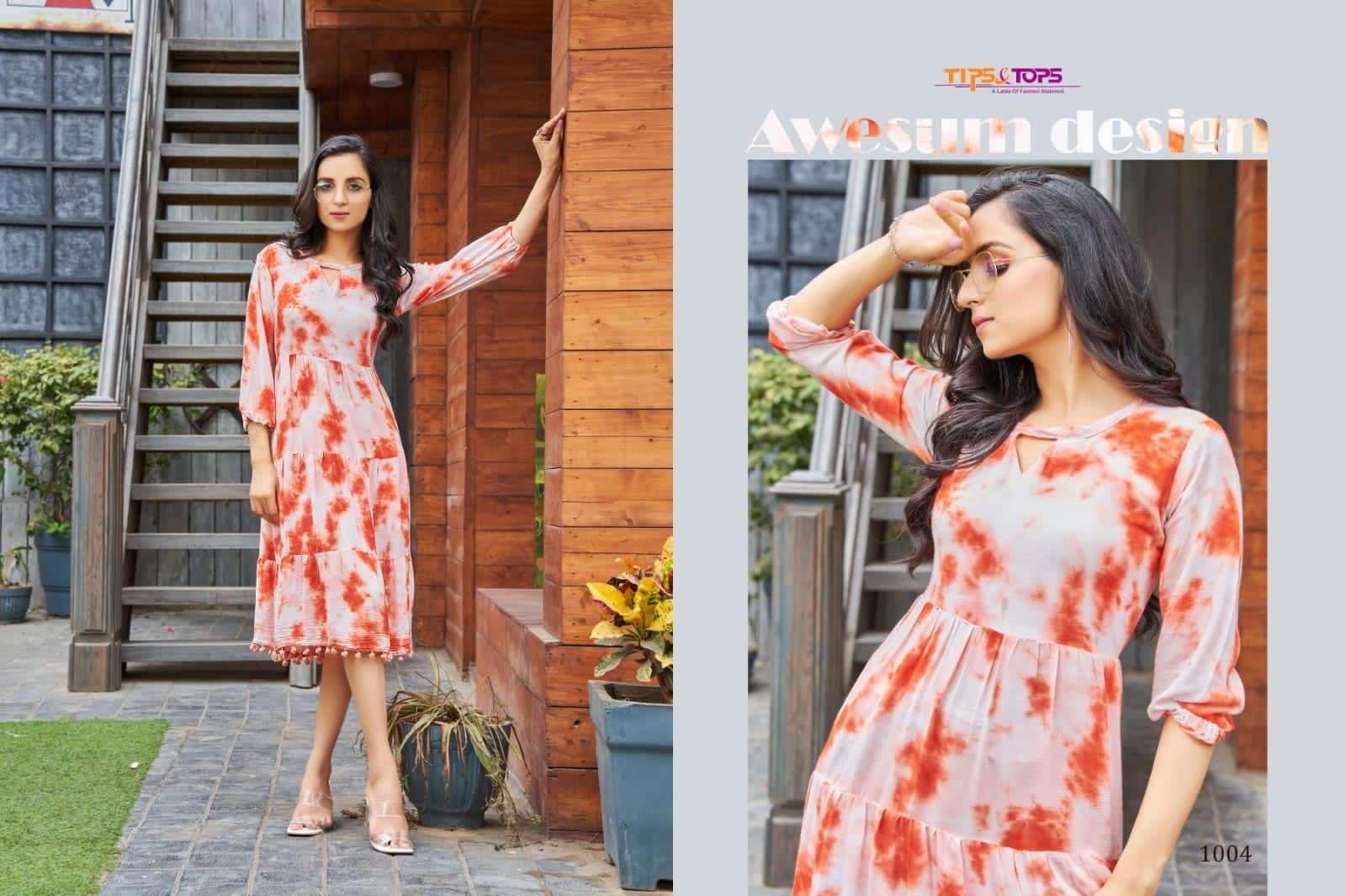 tips & tops colors series 1001-1006 heavy rayon wrinkle tie dye kurti 