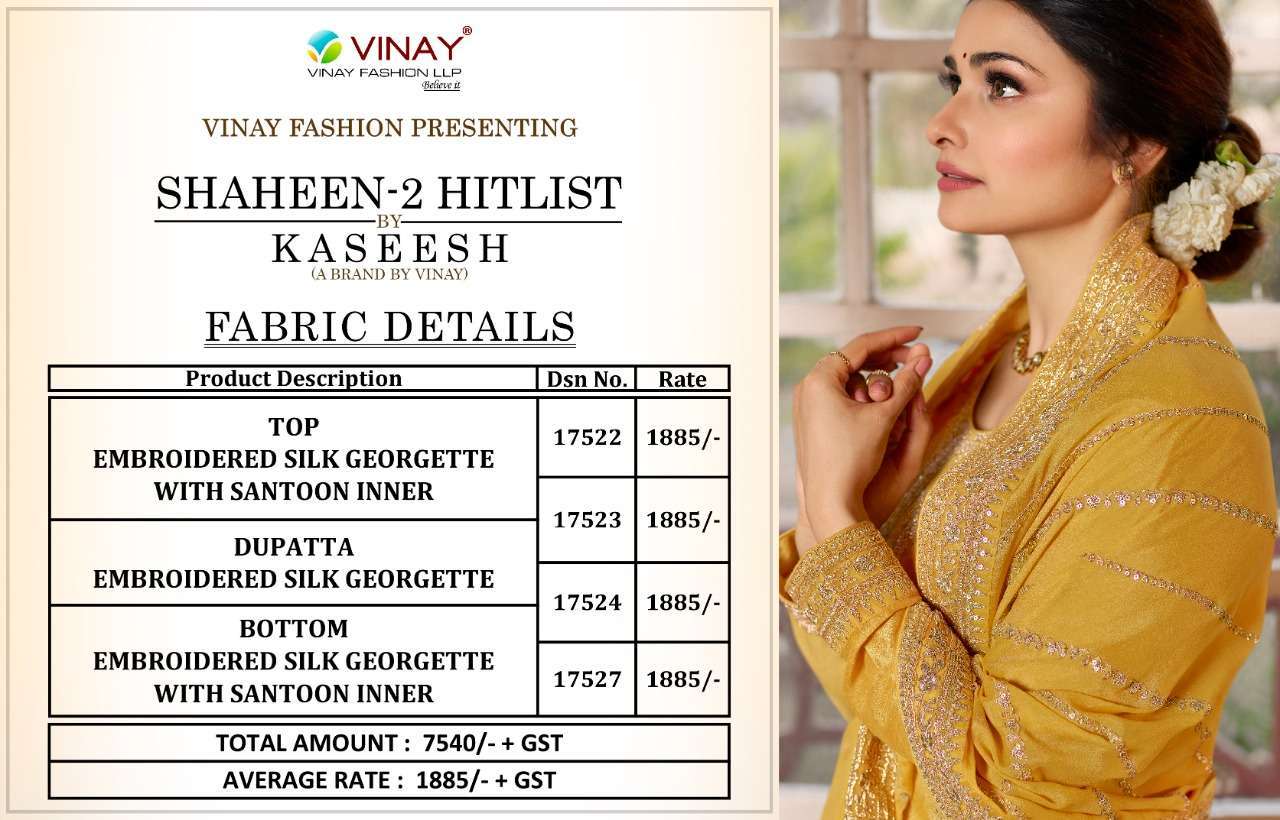 Vinay fashion kaseesh saheen 2 hitlist silk georgette suit