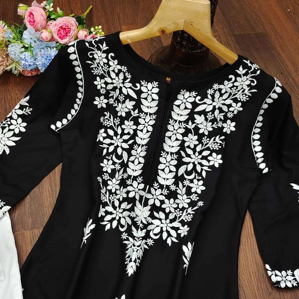 X-LADY BLACK COLORS DESIGNER PREMIUM RAYON COTTON KURTI 