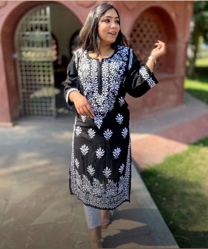 X-LADY BLACK COLORS DESIGNER PREMIUM RAYON COTTON KURTI 