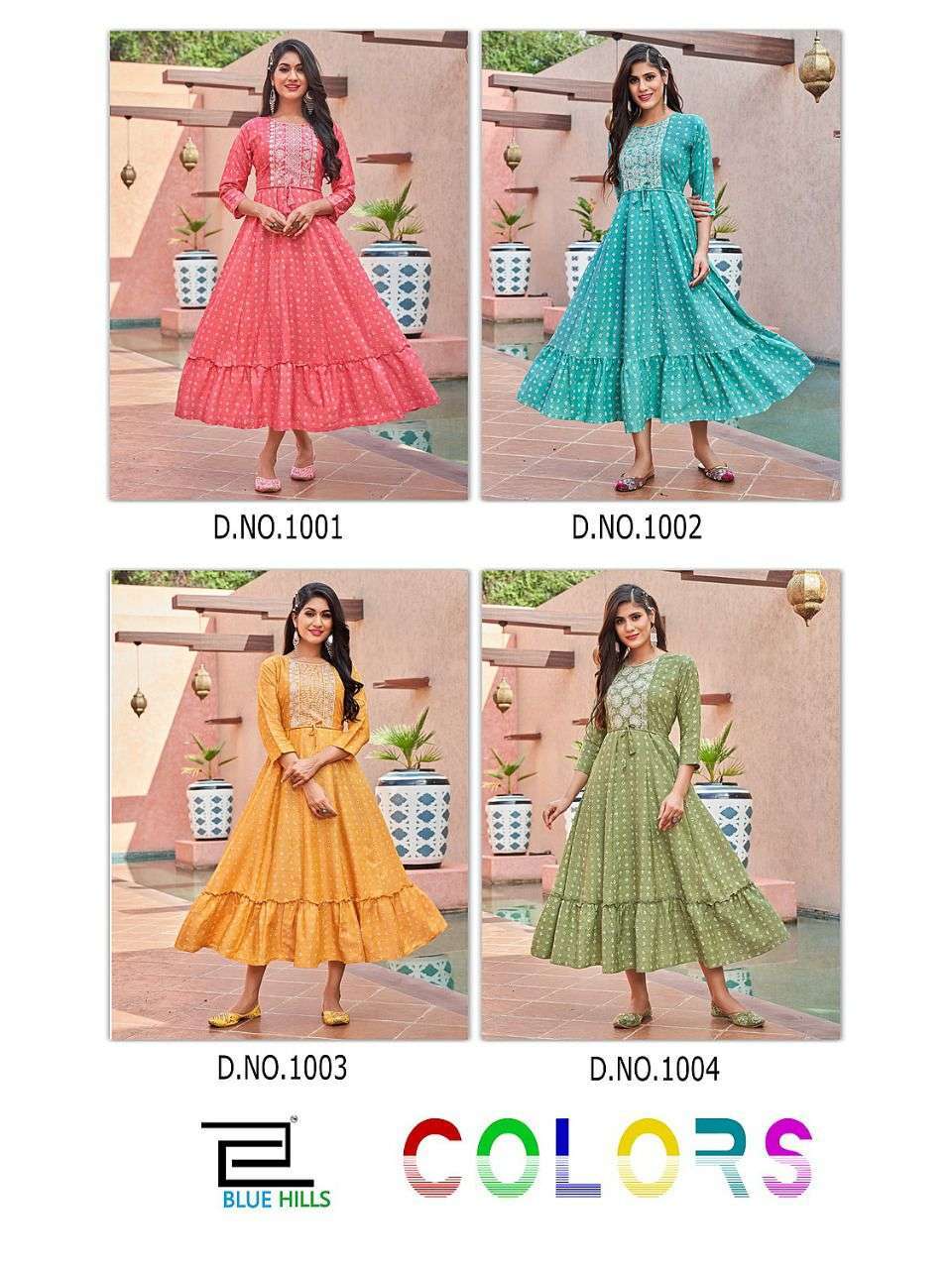 blue hills colors series 1001-1004 14 kg rayon print kurti