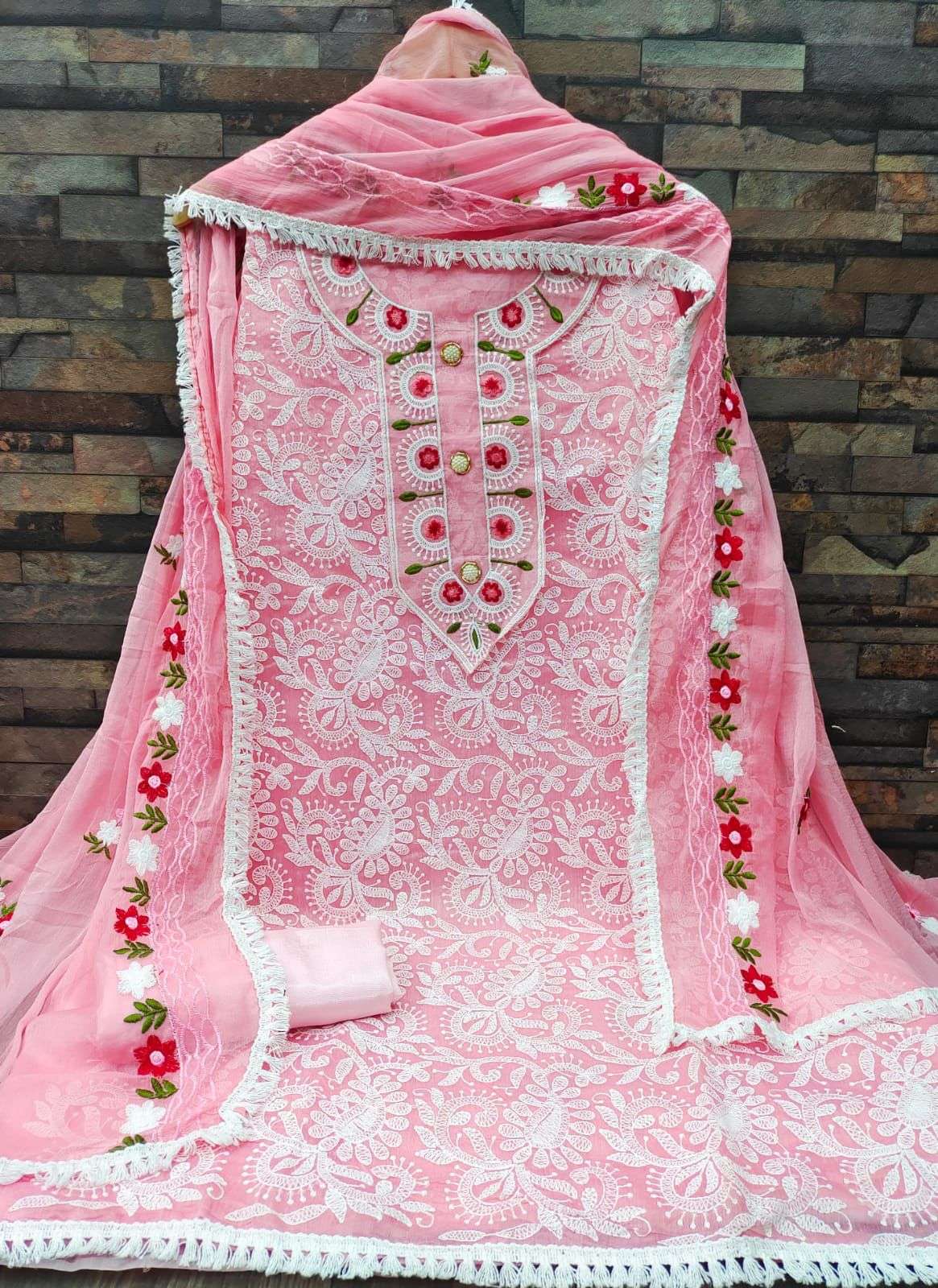 BT-10 DESIGNER CHANDERI LUCKNOW CHIKEN WORK NON CATALOG SUIT 