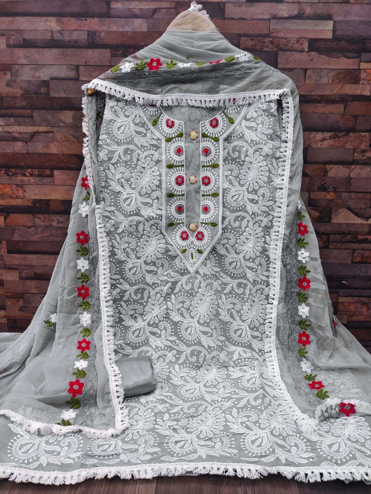 BT-10 DESIGNER CHANDERI LUCKNOW CHIKEN WORK NON CATALOG SUIT 