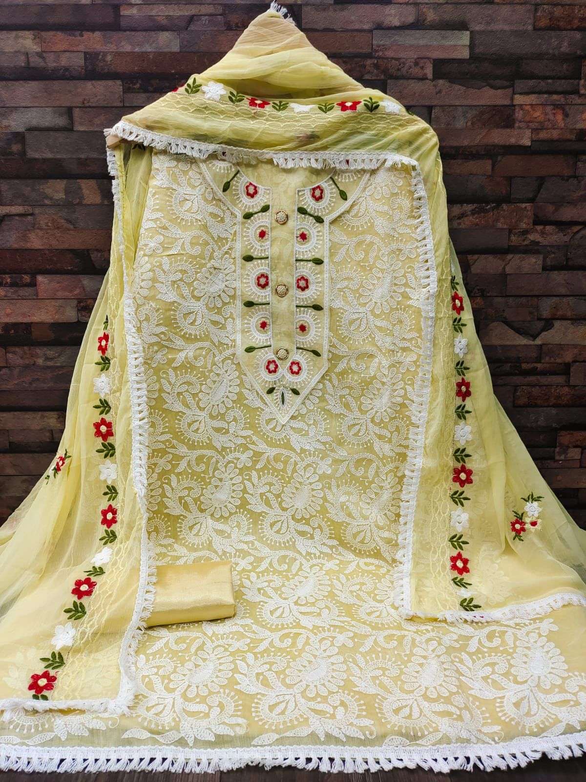 BT-10 DESIGNER CHANDERI LUCKNOW CHIKEN WORK NON CATALOG SUIT 