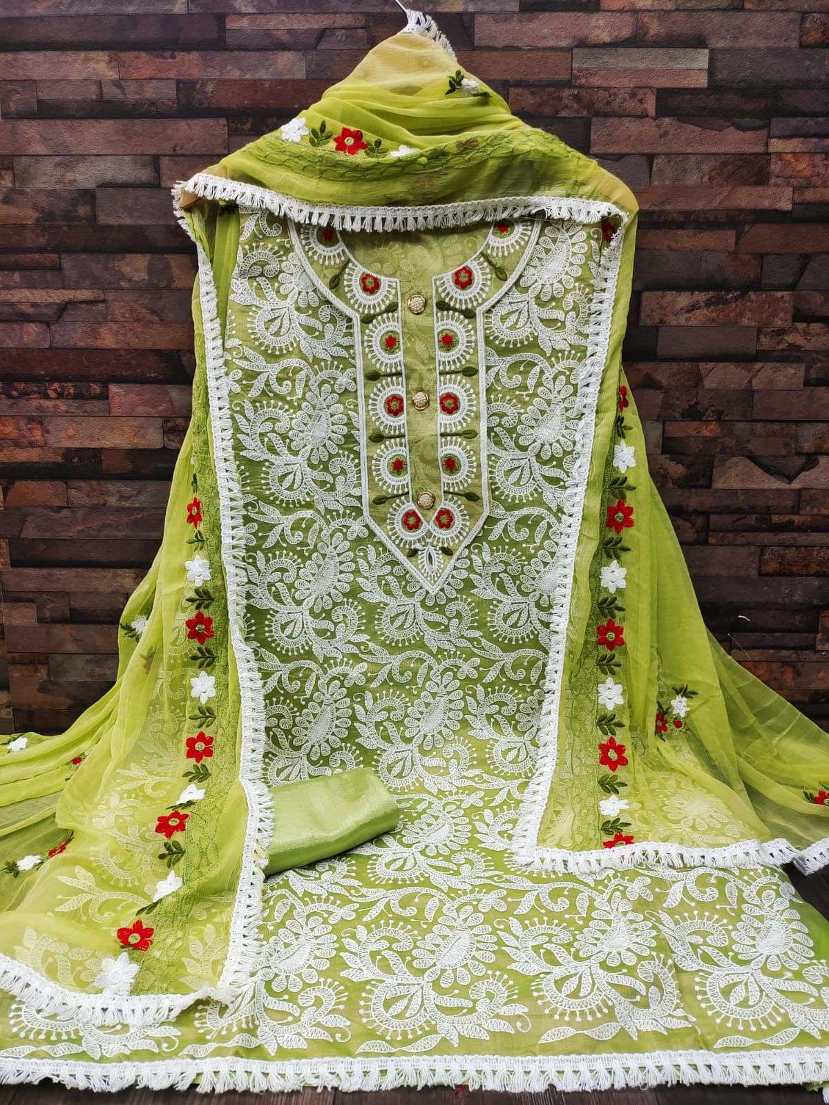 BT-10 DESIGNER CHANDERI LUCKNOW CHIKEN WORK NON CATALOG SUIT 