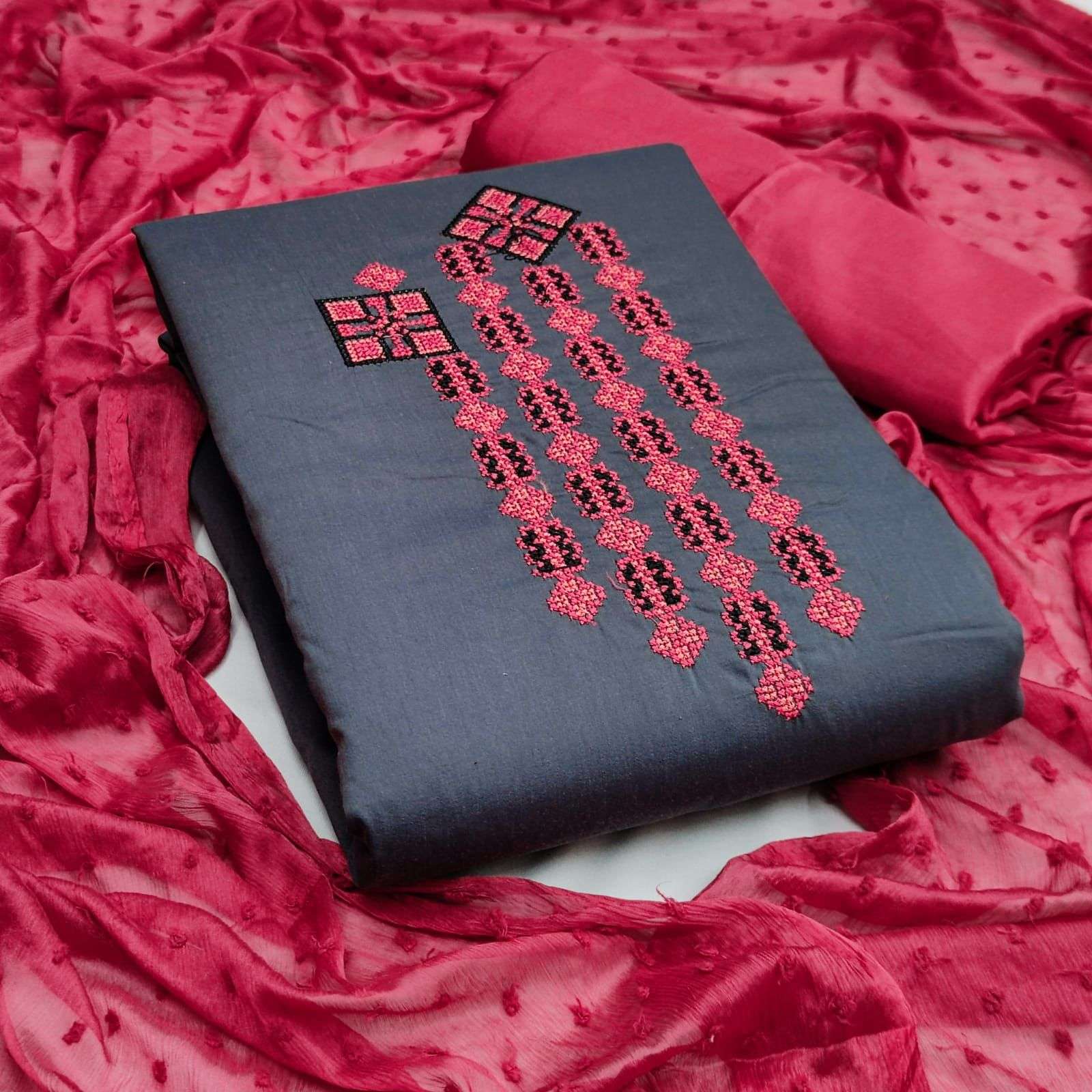 BT-12 DESIGNER SLUB COTTON MULTI WORK NON CATALOG SUIT 