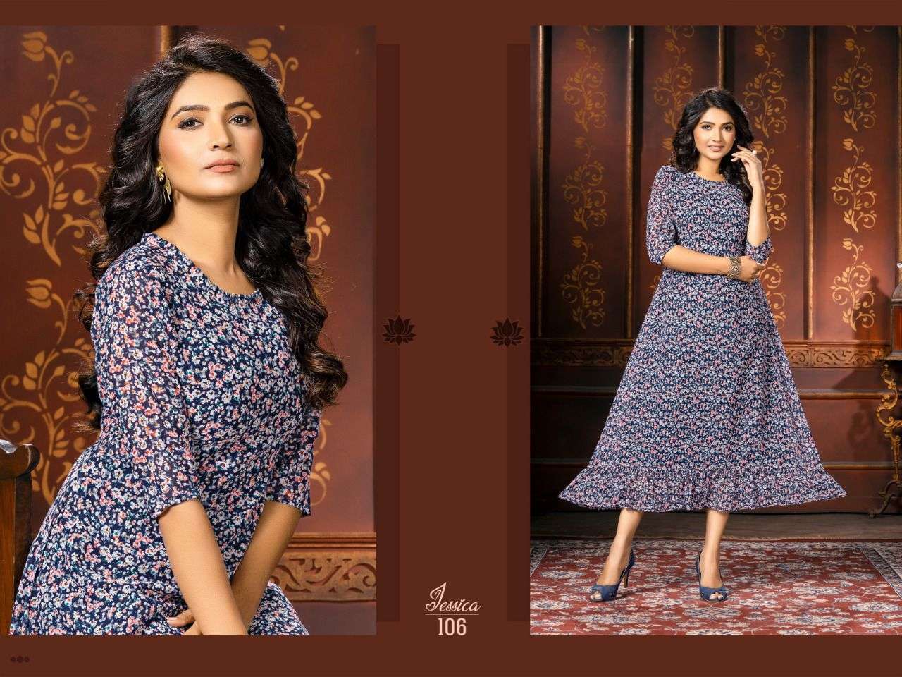 JESSICA PRINT HEAVY GEORGETTE PRINT FROCK KURTI STYLE KURTI CATALOG WHOLESALER BEST RATE