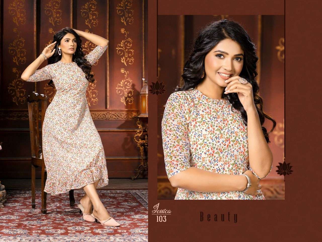 JESSICA PRINT HEAVY GEORGETTE PRINT FROCK KURTI STYLE KURTI CATALOG WHOLESALER BEST RATE