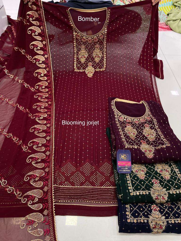nayandeep impex bomber heavy work georgette non catalog ladies suits