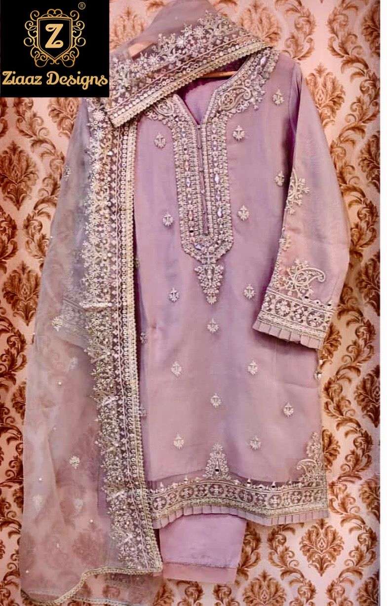 ZIAAZ DESIGNS NOOR MAUVE MIRROR DESIGNER GEORGETTE SUIT 
