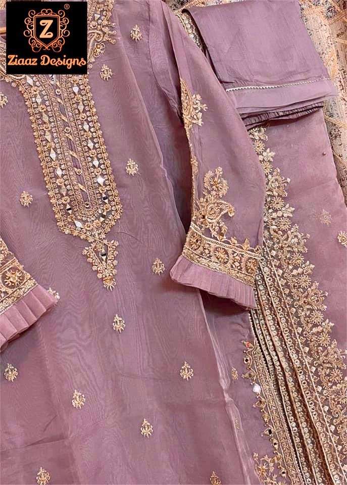 ZIAAZ DESIGNS NOOR MAUVE MIRROR DESIGNER GEORGETTE SUIT 
