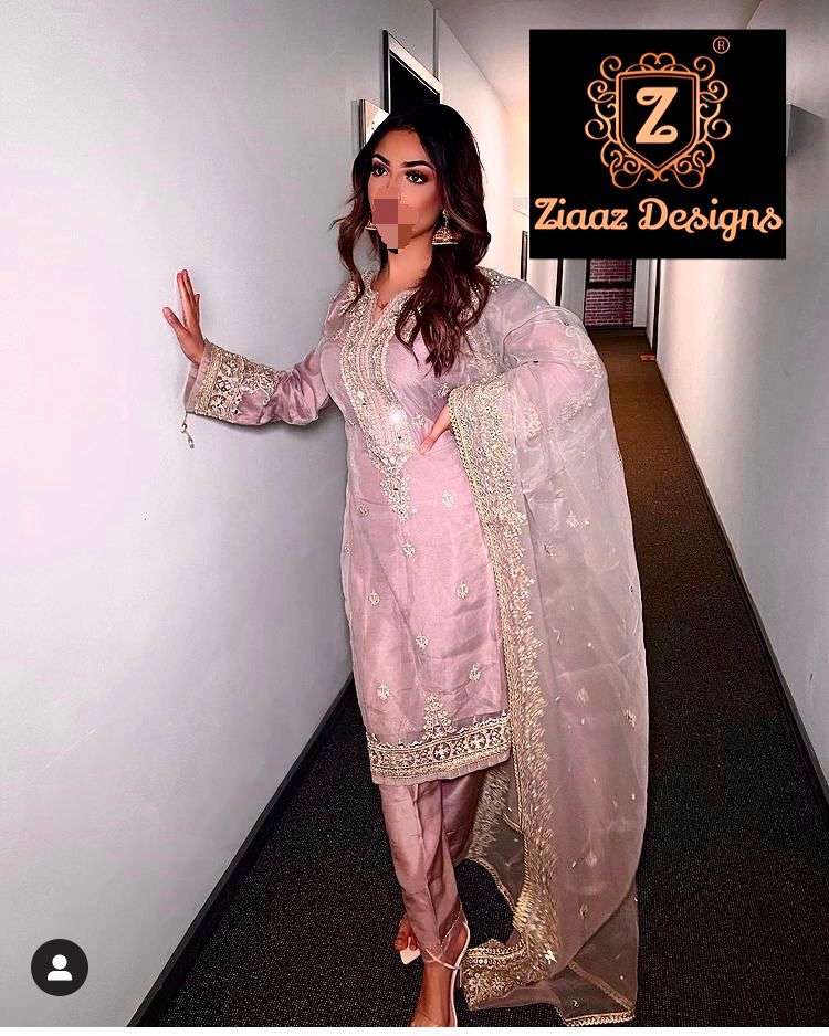 ZIAAZ DESIGNS NOOR MAUVE MIRROR DESIGNER GEORGETTE SUIT 