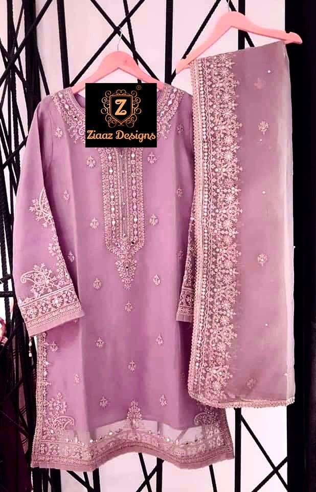 ZIAAZ DESIGNS NOOR MAUVE MIRROR DESIGNER GEORGETTE SUIT 