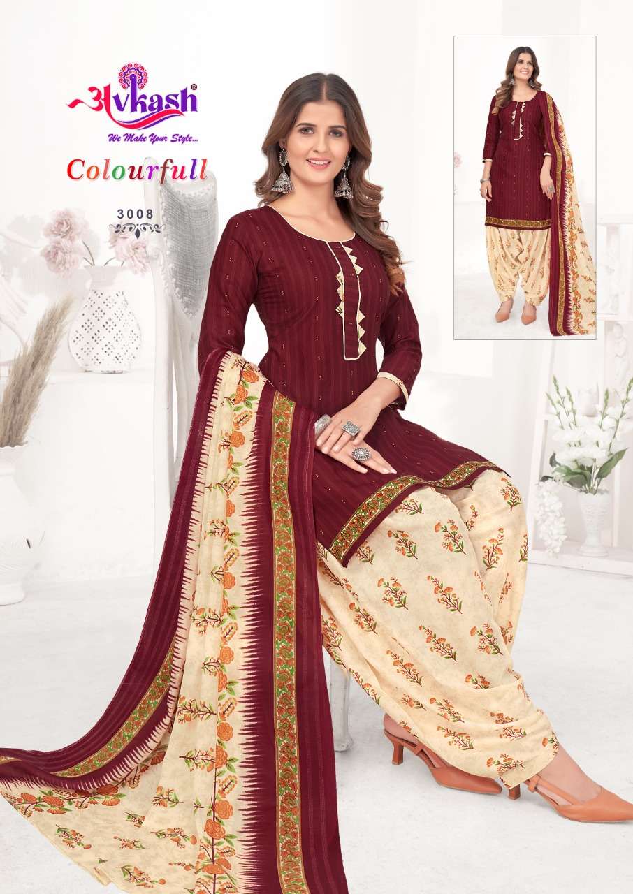Avkash Colorful Vol-3 series 3001-3012 pure indo cotton readymade suit