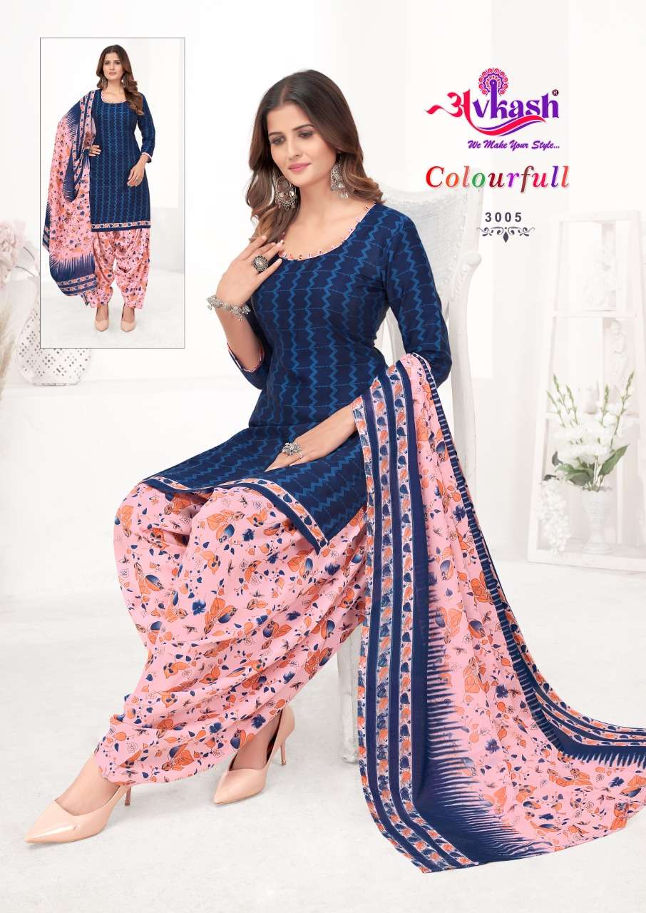 Avkash Colorful Vol-3 series 3001-3012 pure indo cotton readymade suit