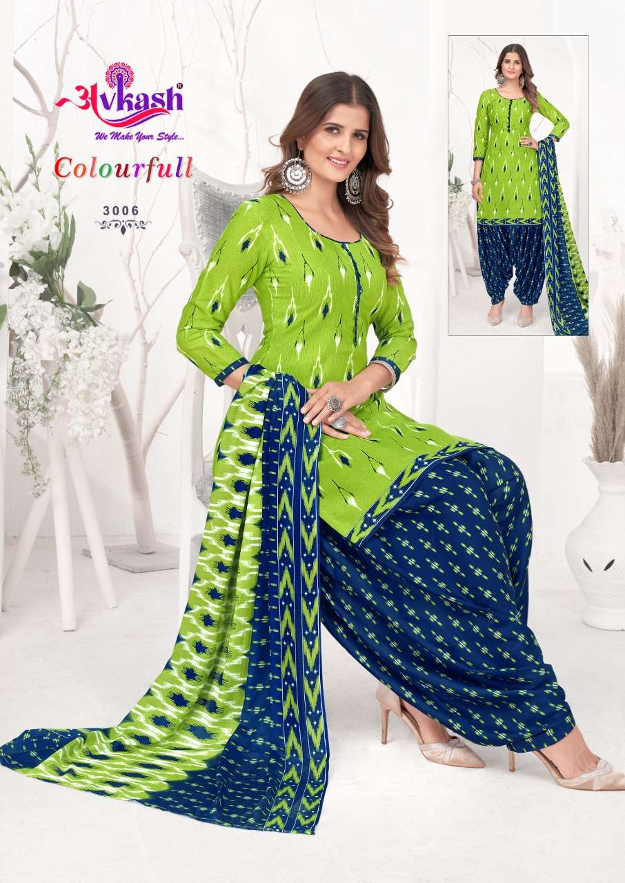 Avkash Colorful Vol-3 series 3001-3012 pure indo cotton readymade suit