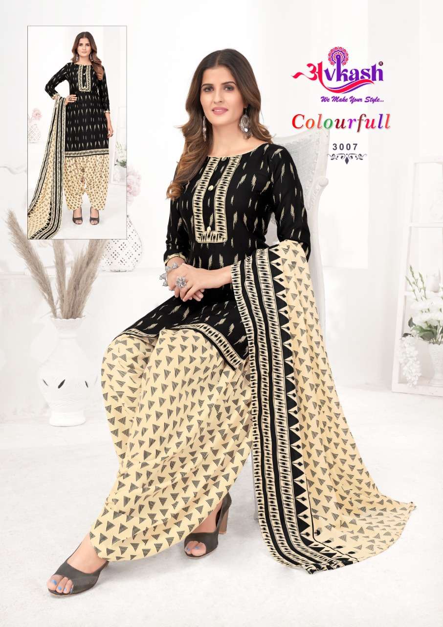 Avkash Colorful Vol-3 series 3001-3012 pure indo cotton readymade suit