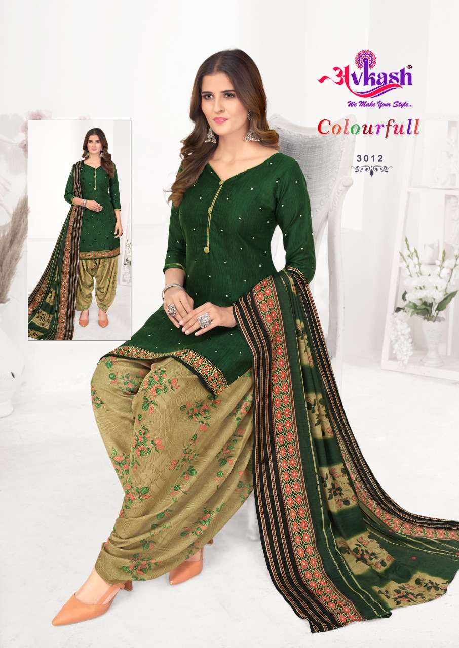 Avkash Colorful Vol-3 series 3001-3012 pure indo cotton readymade suit