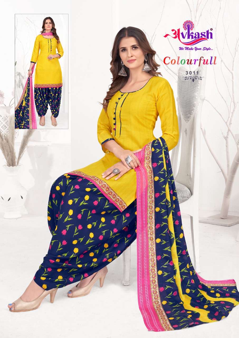 Avkash Colorful Vol-3 series 3001-3012 pure indo cotton readymade suit