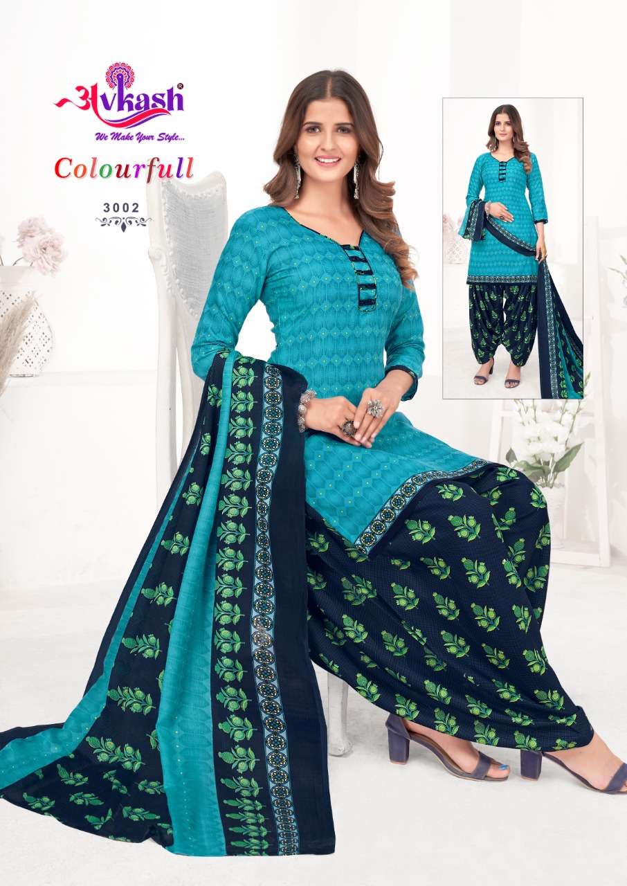 Avkash Colorful Vol-3 series 3001-3012 pure indo cotton readymade suit