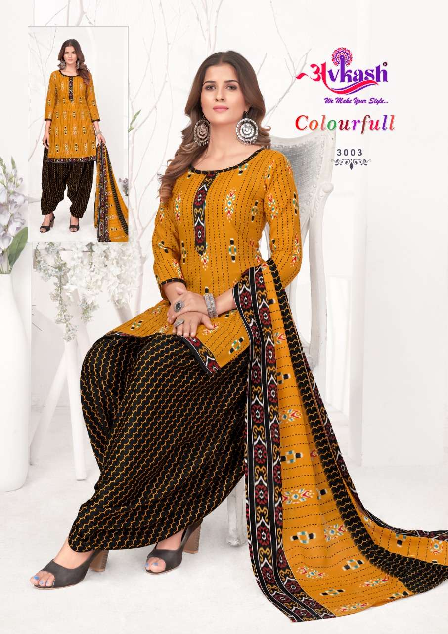 Avkash Colorful Vol-3 series 3001-3012 pure indo cotton readymade suit