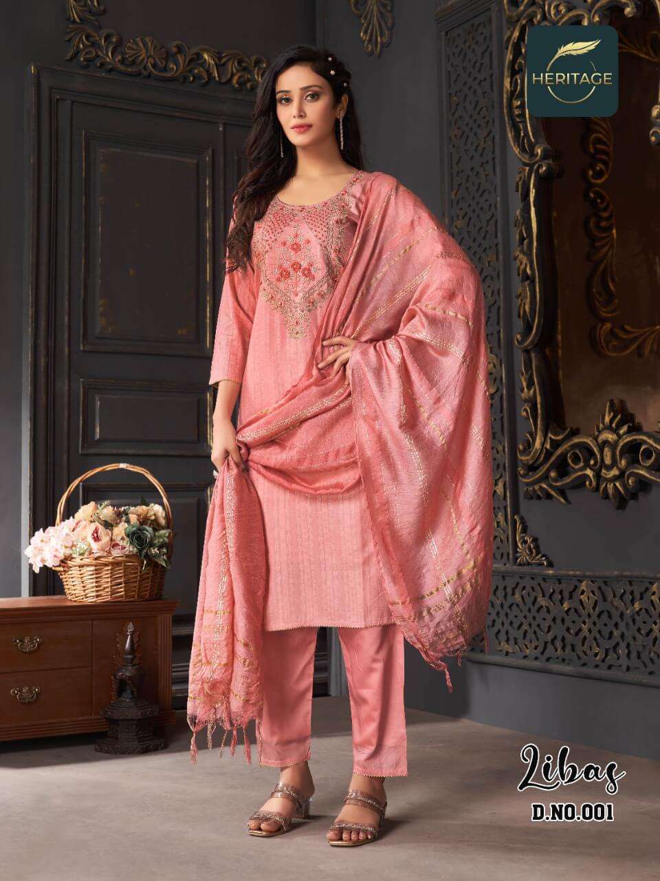 heritage libas series 001-006 heavy chanderi readymade suit 