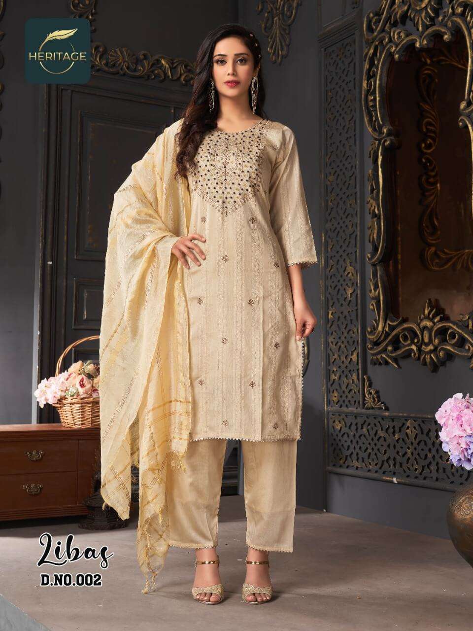 heritage libas series 001-006 heavy chanderi readymade suit 