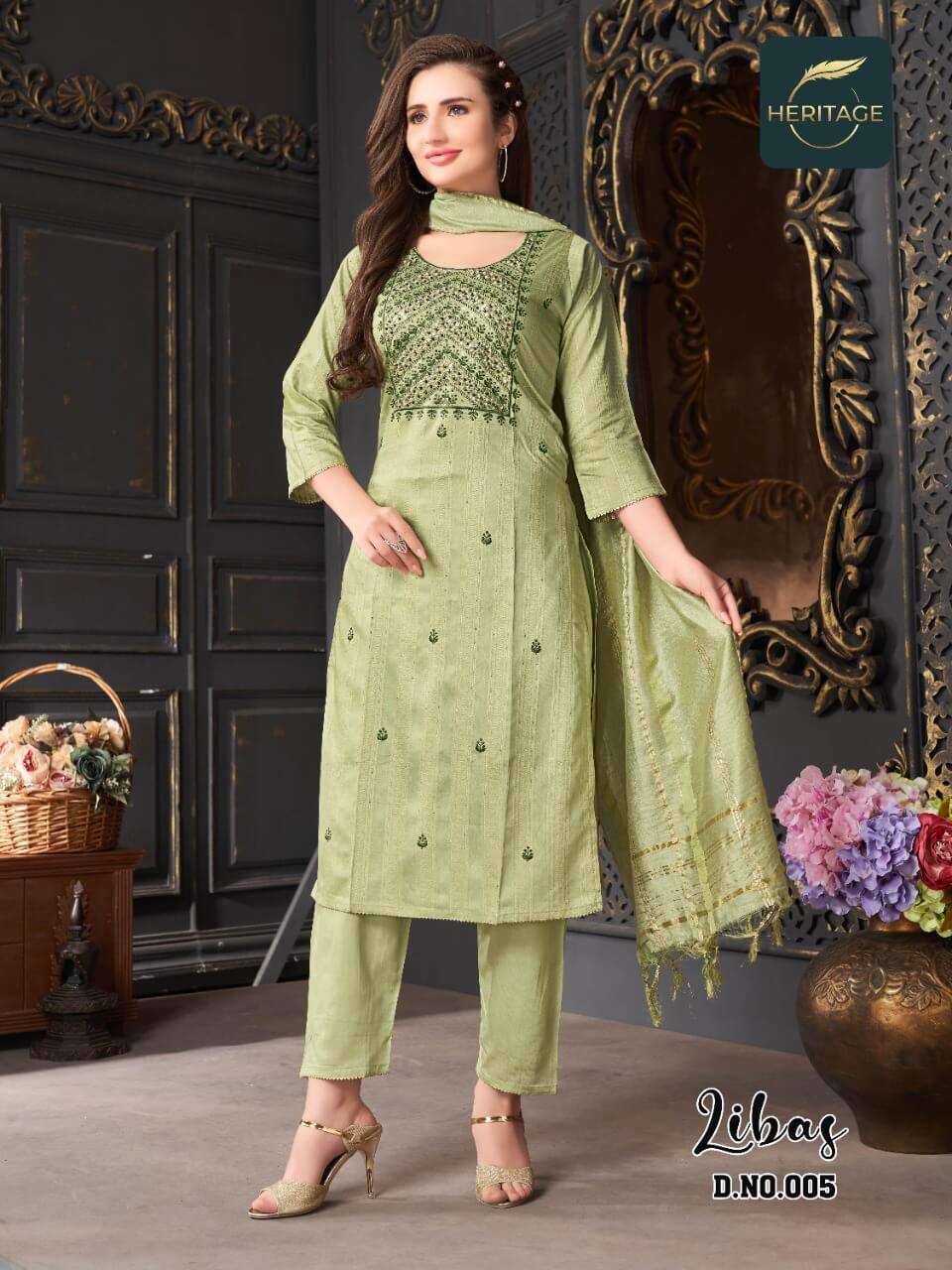 heritage libas series 001-006 heavy chanderi readymade suit 