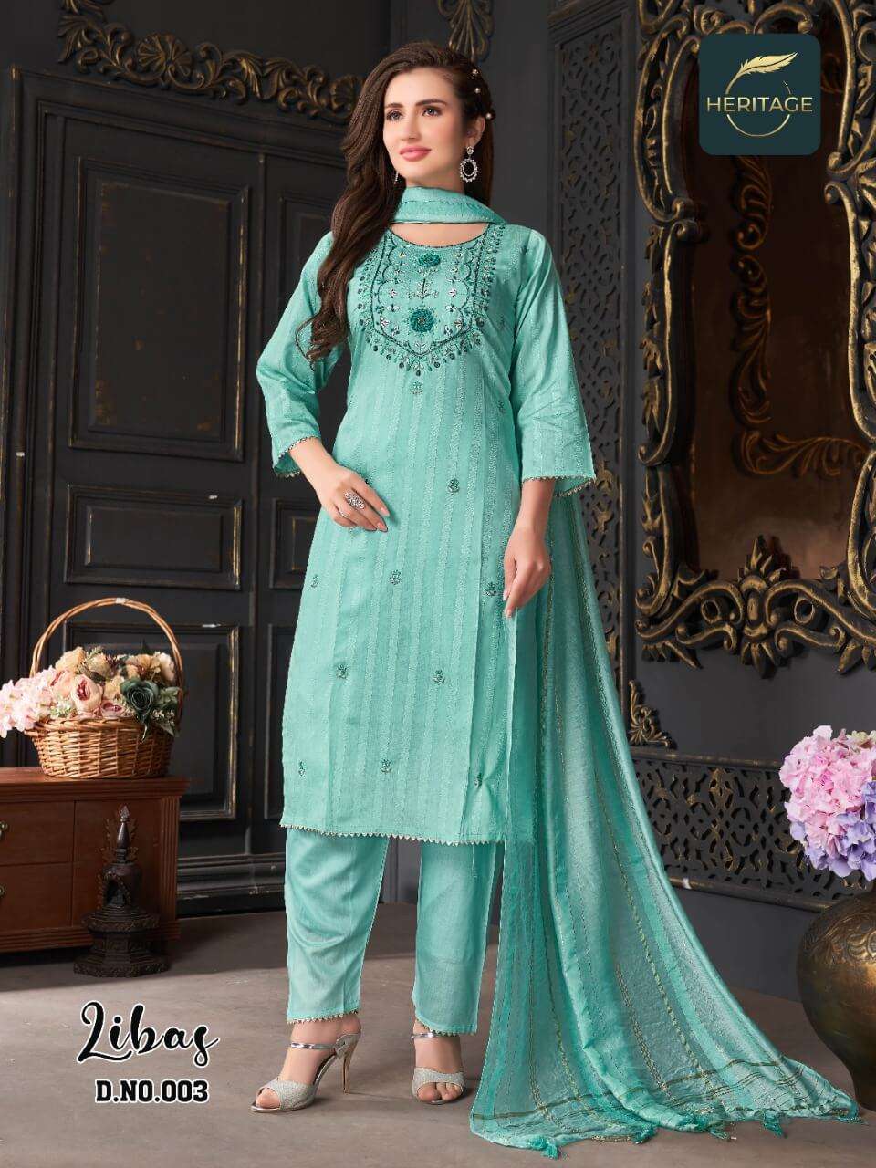 heritage libas series 001-006 heavy chanderi readymade suit 