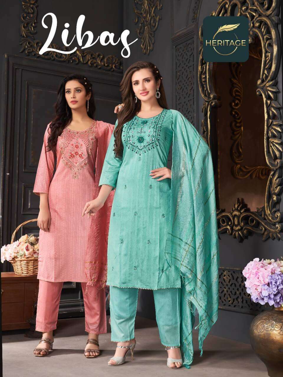 heritage libas series 001-006 heavy chanderi readymade suit 