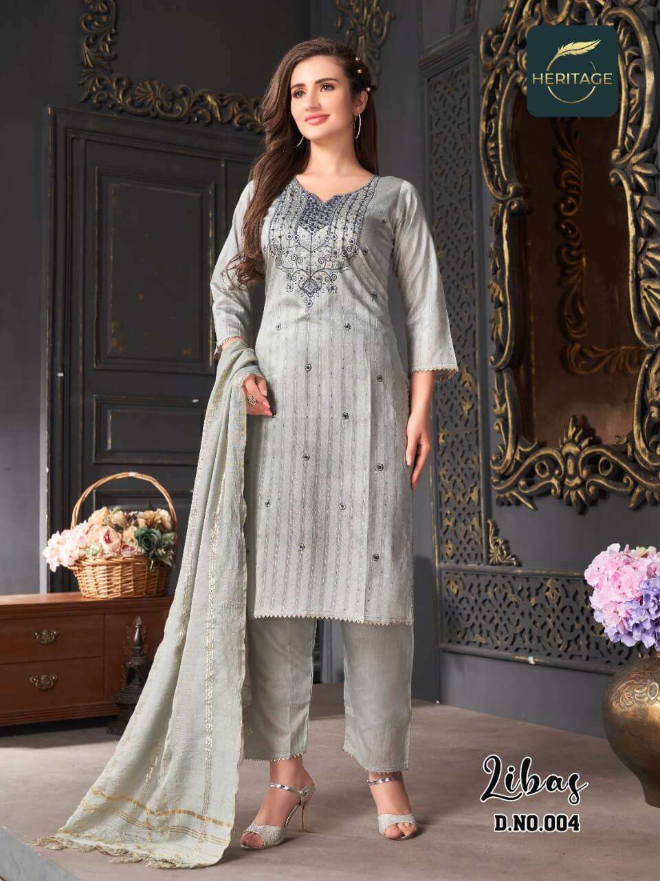 heritage libas series 001-006 heavy chanderi readymade suit 