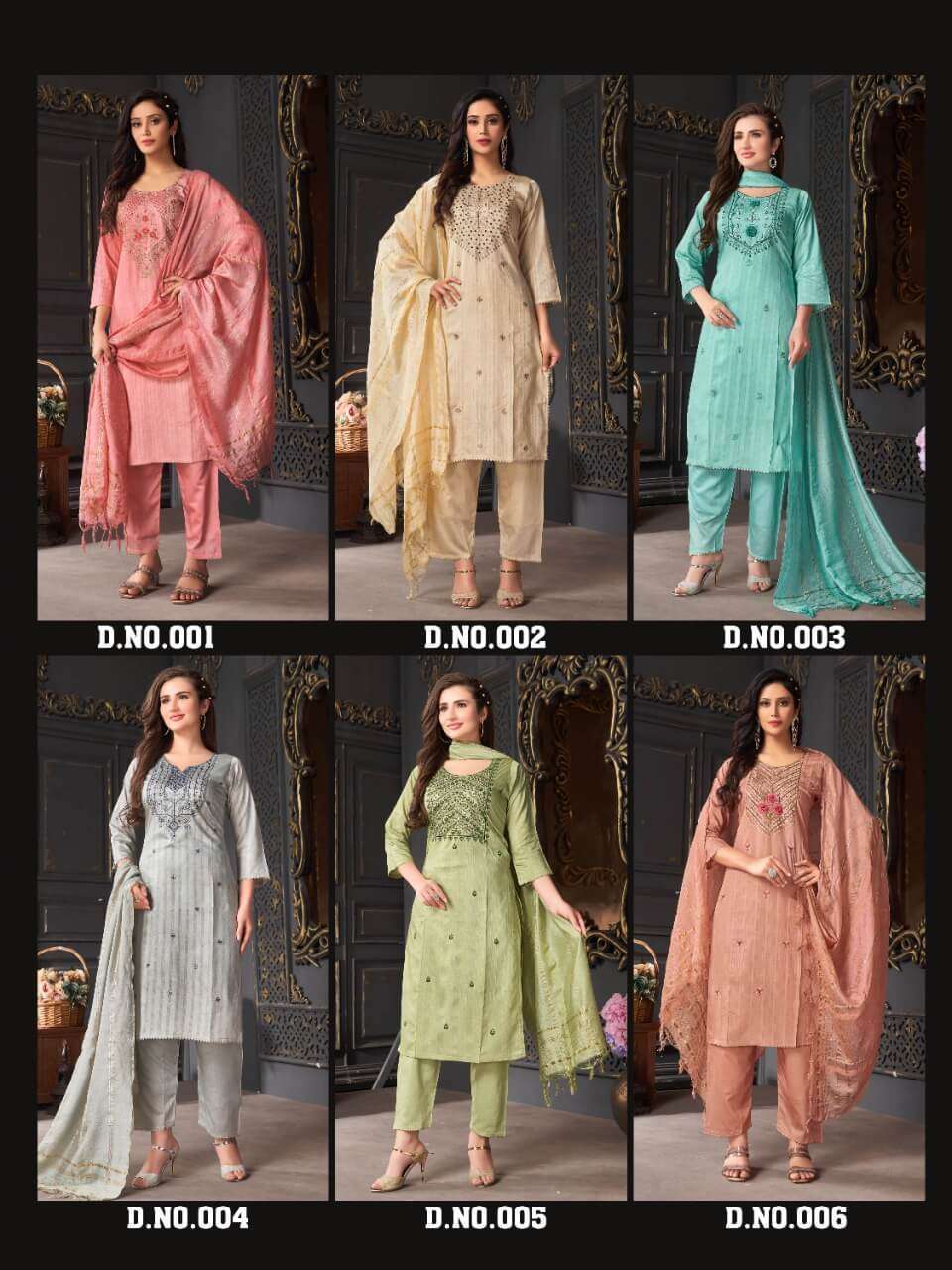 heritage libas series 001-006 heavy chanderi readymade suit 