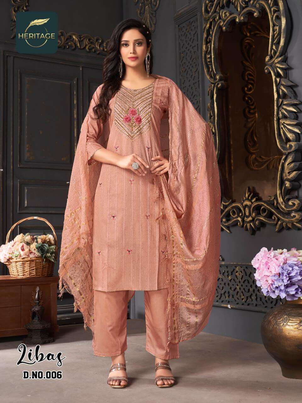 heritage libas series 001-006 heavy chanderi readymade suit 