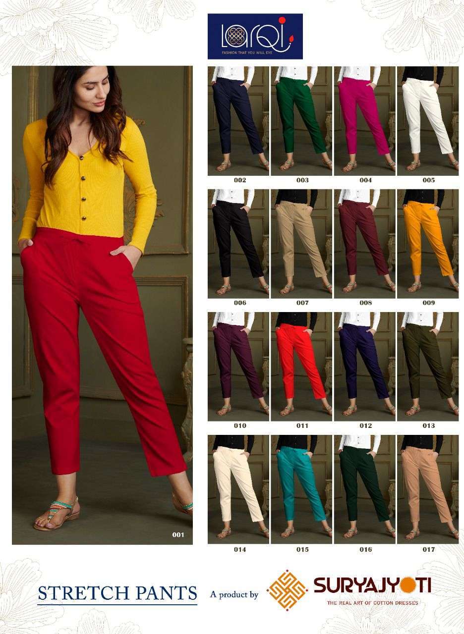 suryajyoti larqi stretch pants cotton multi colors bottom pants for women
