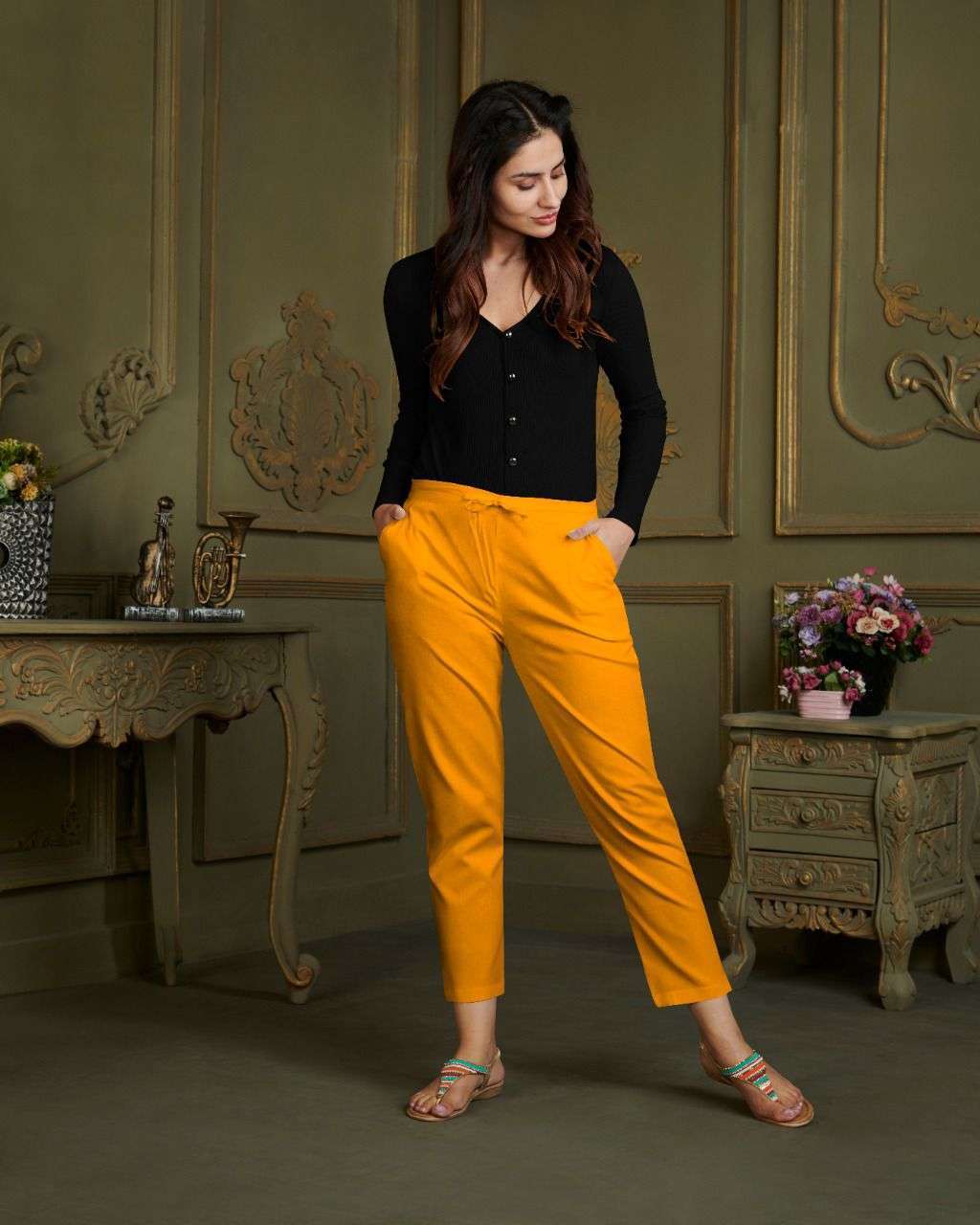 suryajyoti larqi stretch pants cotton multi colors bottom pants for women