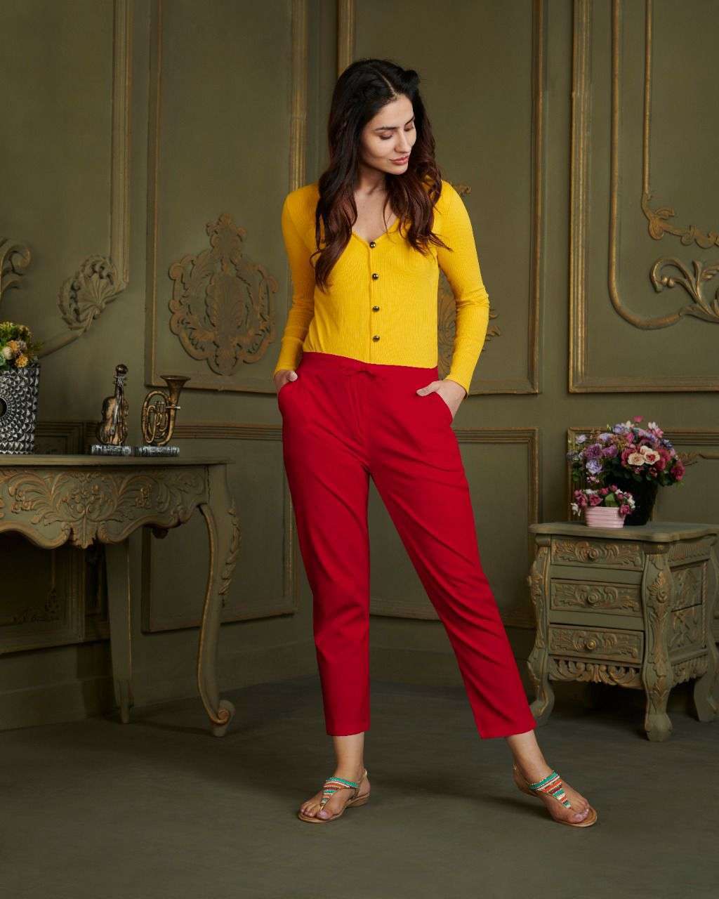 suryajyoti larqi stretch pants cotton multi colors bottom pants for women