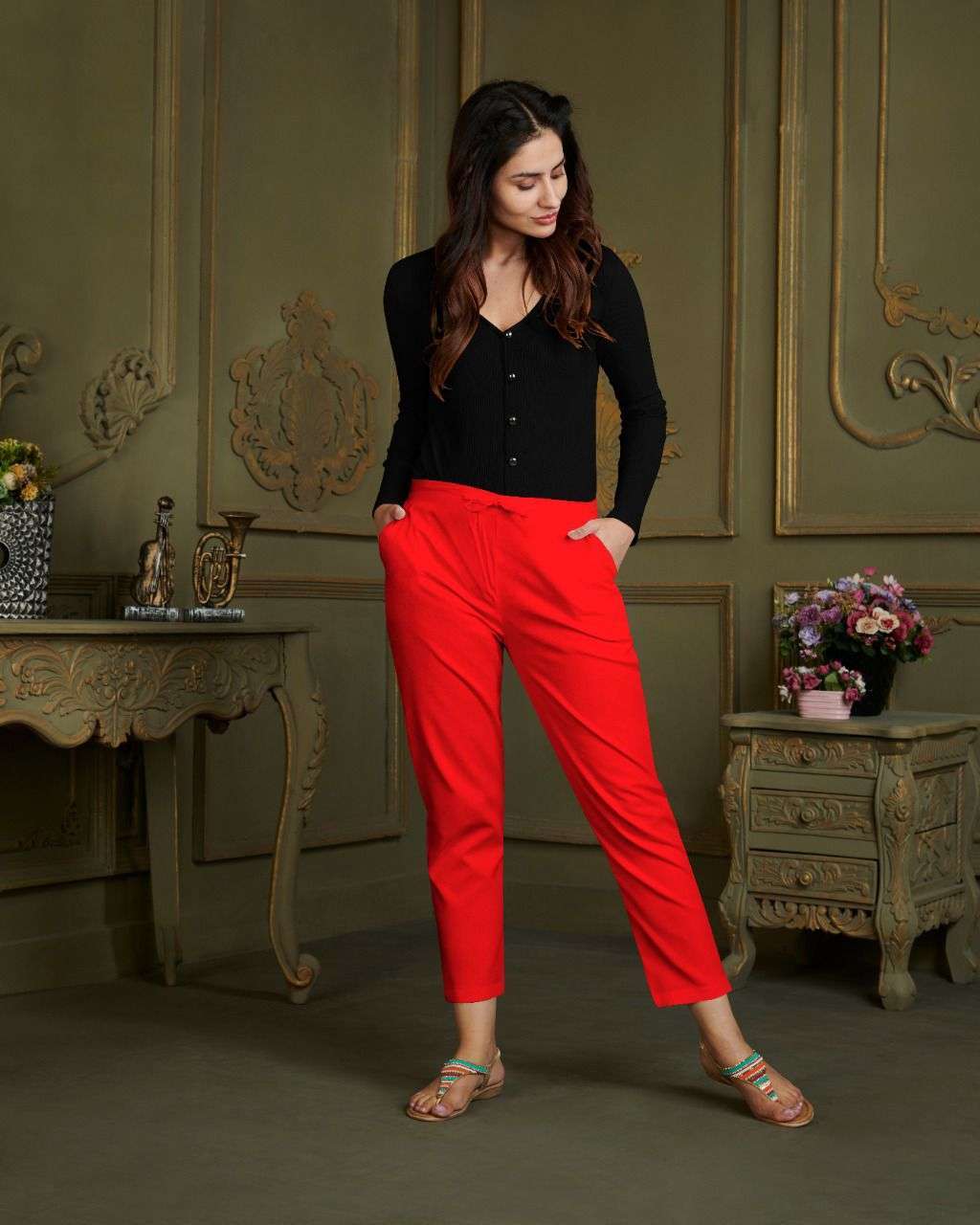 suryajyoti larqi stretch pants cotton multi colors bottom pants for women