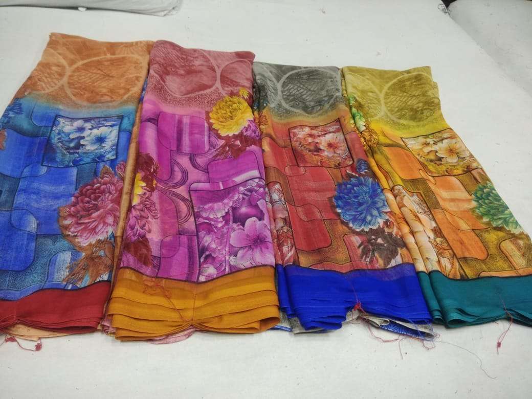 weightless printed 4 color matching saree set poonam sarees manufacturer