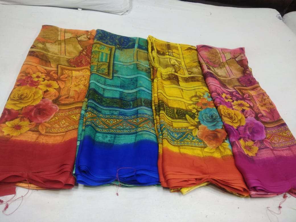 weightless printed 4 color matching saree set poonam sarees manufacturer