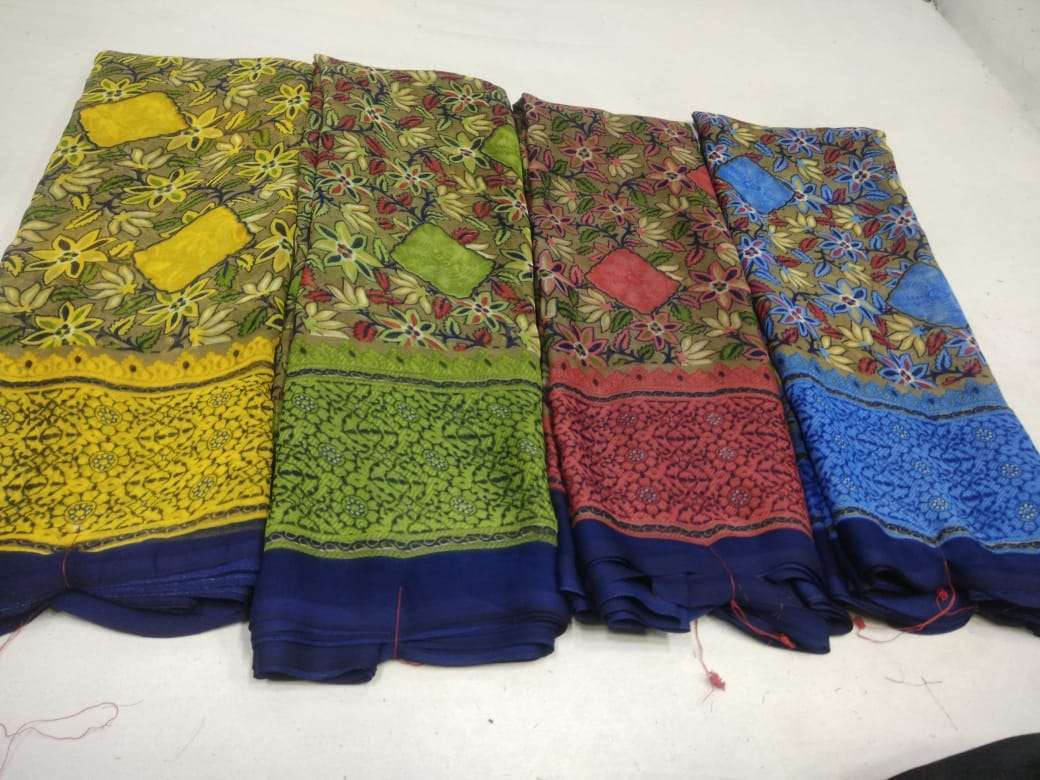weightless printed 4 color matching saree set poonam sarees manufacturer
