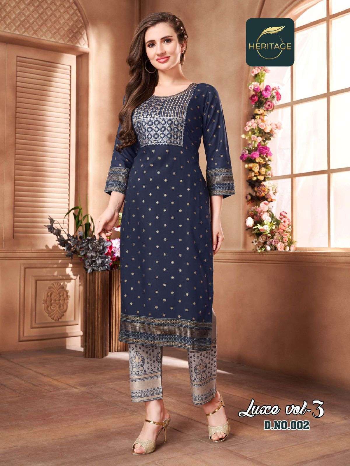 heritage luxe vol 3 series 001-006 rayon slub kurti 