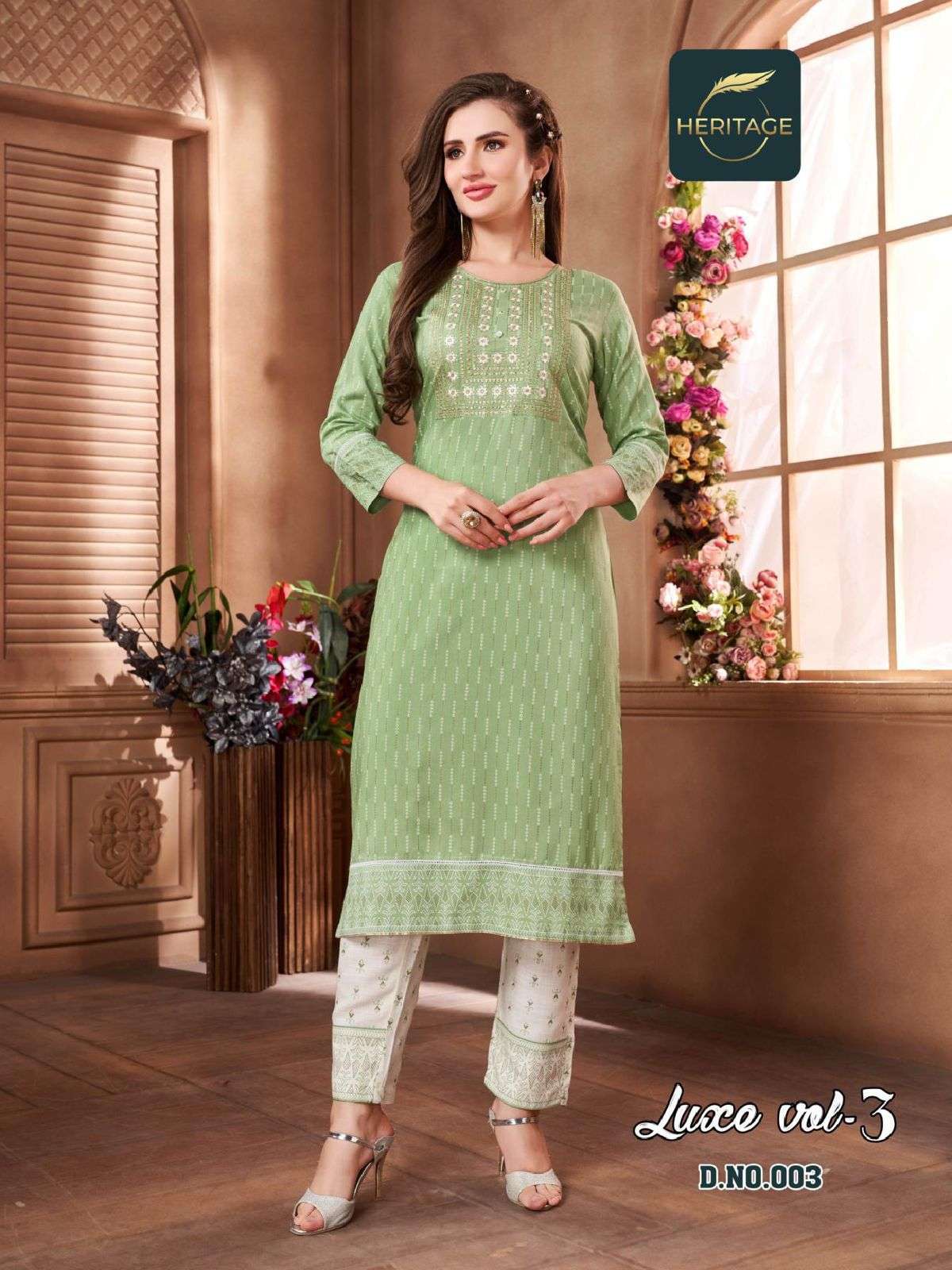 heritage luxe vol 3 series 001-006 rayon slub kurti 